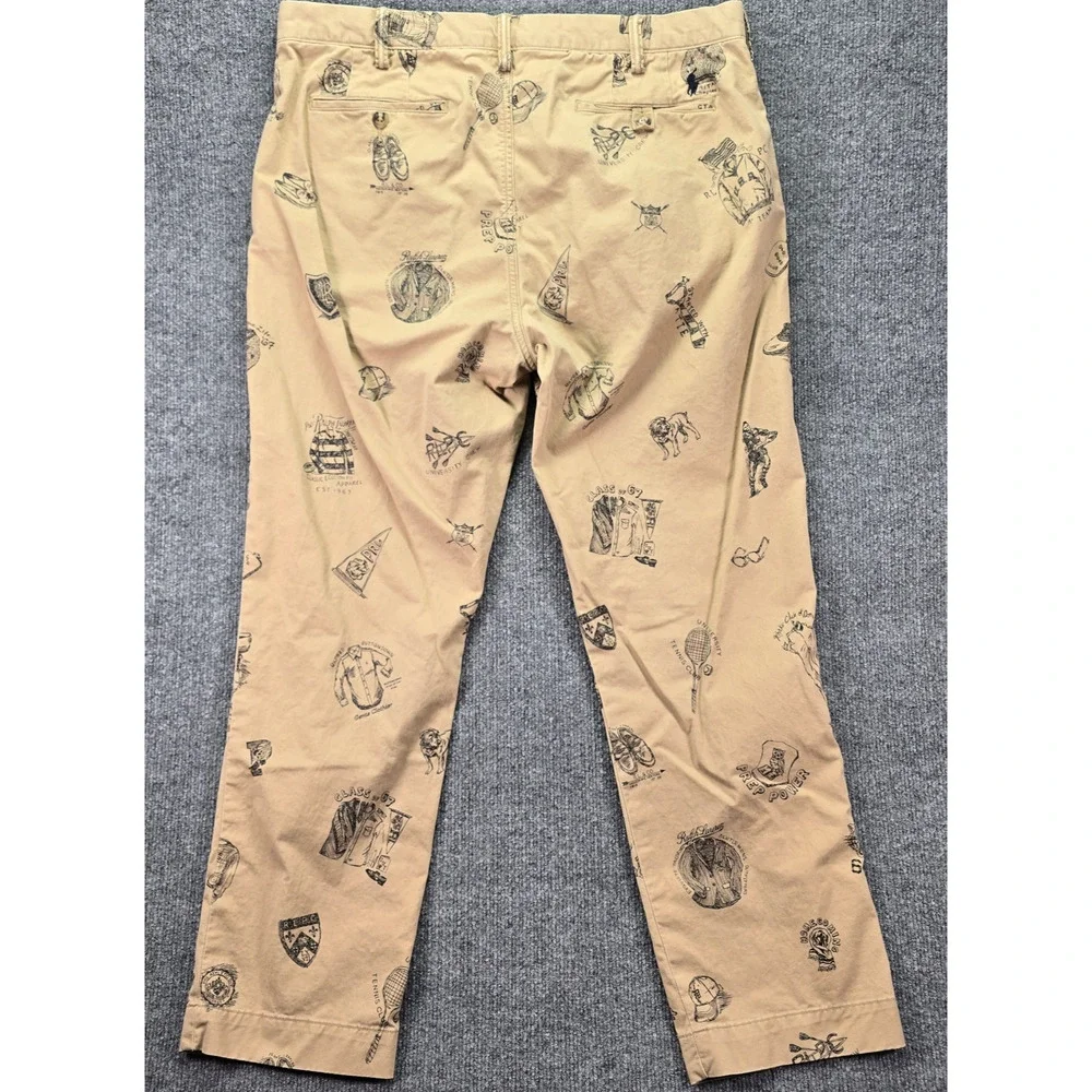 Polo Ralph Lauren Pants Mens 36x30 Khaki Collegiate All Over Print Stretch Chino